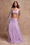 Shop_Shehlaa Khan_Purple Gathered Lace Work Lehenga Set_at_Aza_Fashions