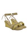 Buy_Veruschka by Payal Kothari_Green Faux Leather Textured Tie Up Wedge Sandals_at_Aza_Fashions