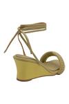Shop_Veruschka by Payal Kothari_Green Faux Leather Textured Tie Up Wedge Sandals_at_Aza_Fashions