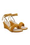 Buy_Veruschka by Payal Kothari_Orange Faux Leather Textured Tie Up Wedge Sandals_at_Aza_Fashions