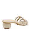 Shop_Veruschka by Payal Kothari_Beige Suede Diamante Strappy Round Heels_at_Aza_Fashions