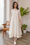 Buy_Khamaj India_White Chanderi Smocked Dress_at_Aza_Fashions