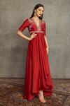 Buy_JAYANTI REDDY_Red Chanderi Silk Anarkali And Palazzo Set_at_Aza_Fashions