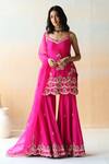 Buy_Aman Takyar_Fuchsia Dupion Silk Embroidered Kurta Sharara Set_at_Aza_Fashions