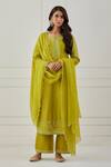 Buy_Priya Chaudhary_Green Chanderi Embroidered Dupatta_at_Aza_Fashions