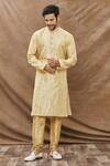 Buy_Aham-Vayam_Yellow Silk Blend Geometric Embroidered Kurta Set_at_Aza_Fashions