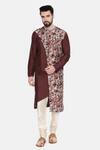 Buy_Mayank Modi - Men_Brown Silkchanderi Floral Print Kurta Set_at_Aza_Fashions