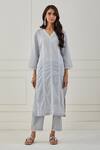Buy_Priya Chaudhary_Grey Cotton Straight Fit Embroidered Kurta_at_Aza_Fashions