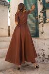 Shop_POMCHA JAIPUR_Brown Cotton Silk Angarkha Pant Set_at_Aza_Fashions