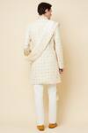 Shop_Spring Break_White Polyester Cotton Lucknowi Embroidered Sherwani Set_at_Aza_Fashions