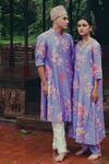 Buy_Label Earthen_Purple Chanderi Silk Floral Print Kurta Set_at_Aza_Fashions