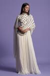 Buy_Two Sisters By Gyans_Ivory Viscose Floral Embroidered Drape Gown_at_Aza_Fashions