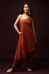Buy_Ranng Label_Red Jet Spun One Shoulder Kurta And Pant Set_at_Aza_Fashions