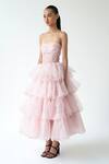 Shop_Gauri & Nainika_Pink Polka Dot Strapless Dress_at_Aza_Fashions