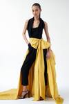 Buy_Gauri & Nainika_Yellow Tafetta Front Bow Belt Skirt_at_Aza_Fashions