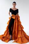 Buy_Gauri & Nainika_Orange Tafetta Front Bow Belt Skirt_at_Aza_Fashions