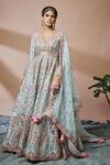 Buy_Tamanna Punjabi Kapoor_Blue Georgette Mirror Embroidered Anarkali With Dupatta_at_Aza_Fashions