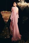 Shop_Ridhi Mehra_Pink Casey Pre-draped Saree With Blouse_at_Aza_Fashions