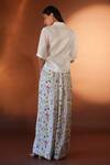 Shop_Pozruh by Aiman_White Hemp Luna Floral Print Flared Pant_at_Aza_Fashions