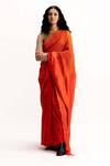 Buy_Studio Medium_Orange Handwoven Bengal Silk Waterfall Jamban Saree_at_Aza_Fashions