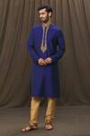 Buy_Samyukta Singhania_Blue Mandarin Collar Kurta And Gold Churidar Set_at_Aza_Fashions