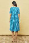 Shop_Samyukta Singhania_Blue Cotton Blend Chevron Print Dress_at_Aza_Fashions