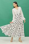 Buy_Samyukta Singhania_White Cotton Polka Dot Print Flared Dress_at_Aza_Fashions