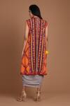 Shop_Preeti S Kapoor_Grey Crepe Printed Draped Dress With Cape_at_Aza_Fashions