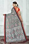 Shop_Samyukta Singhania_Grey Cotton Floral Woven Saree_at_Aza_Fashions