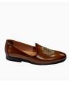 Shop_Amrit Dawani_Brown Leather Zardozi Embroidered Shoes_at_Aza_Fashions