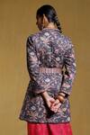 Shop_Ritu Kumar_Black Cotton Bookley Floral Print Long Jacket_at_Aza_Fashions