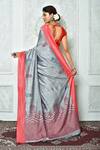 Shop_Samyukta Singhania_Grey Cotton Floral And Chevron Pattern Saree_at_Aza_Fashions
