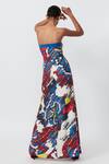 Shop_Saaksha & Kinni_Blue Satin Abstract Floral Print Slit Dress_at_Aza_Fashions