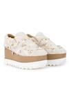 Anaar_Beige Moss Crepe Paradise Signature Embroidered Sneaker Wedges_Online_at_Aza_Fashions