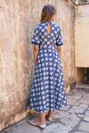 Shop_The Home Affair_Blue Cotton Floral Block Print Dress_at_Aza_Fashions