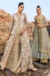 Shop_Nandita Thirani_Blue Tulle Floral Embroidered Long Jacket And Sharara Set_at_Aza_Fashions