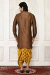 Shop_Nazaakat by Samara Singh_Brown Dupion Silk Abstract Printed Dhoti And Kurta Set_at_Aza_Fashions