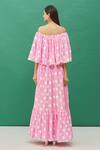 Shop_Samyukta Singhania_Pink Cotton Polka Dot Print Tiered Dress_at_Aza_Fashions