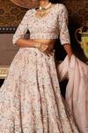 Shop_Prisho_Pink Tissue Floral And Scallop Embroidered Lehenga Set_at_Aza_Fashions