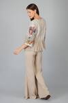 Buy_Devyani Mehrotra_Beige Linen Flower Applique Sleeves Top_at_Aza_Fashions