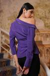 Shop_Label Ruhbab_Purple Drop Shoulder Draped Silk Crepe Top_at_Aza_Fashions