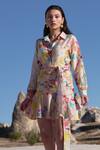 Shop_Twinkle Hanspal_Multi Color Handloom Chanderi Dahlia Printed Short Dress_at_Aza_Fashions