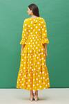 Shop_Samyukta Singhania_Yellow Cotton Printed Tiered Dress_at_Aza_Fashions