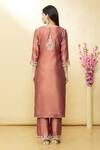 Shop_Surbhi shah_Brown Pure Spun Silk Floral Hand Embroidered Kurta Set_at_Aza_Fashions