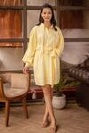 Shop_B'Infinite_Yellow Cotton Stripe Print Shirt Dress_at_Aza_Fashions