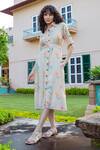 Shop_KARAJ JAIPUR_Cream Muslin Floral And Polka Dot Pattern Shirt Dress_at_Aza_Fashions