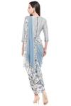Shop_Soup by Sougat Paul_Blue Malaysian Silk Printed Draped Saree Dress_at_Aza_Fashions