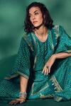 Shop_Label Varsha_Blue Bandhani Pattern Kaftan And Solid Pant Set_at_Aza_Fashions