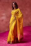 Shop_Punit Balana_Yellow Organza Silk Border Embroidered Saree With Blouse_at_Aza_Fashions
