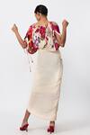 Shop_Saaksha & Kinni_Ivory Cotton Silk Placement Print Draped Dress_at_Aza_Fashions